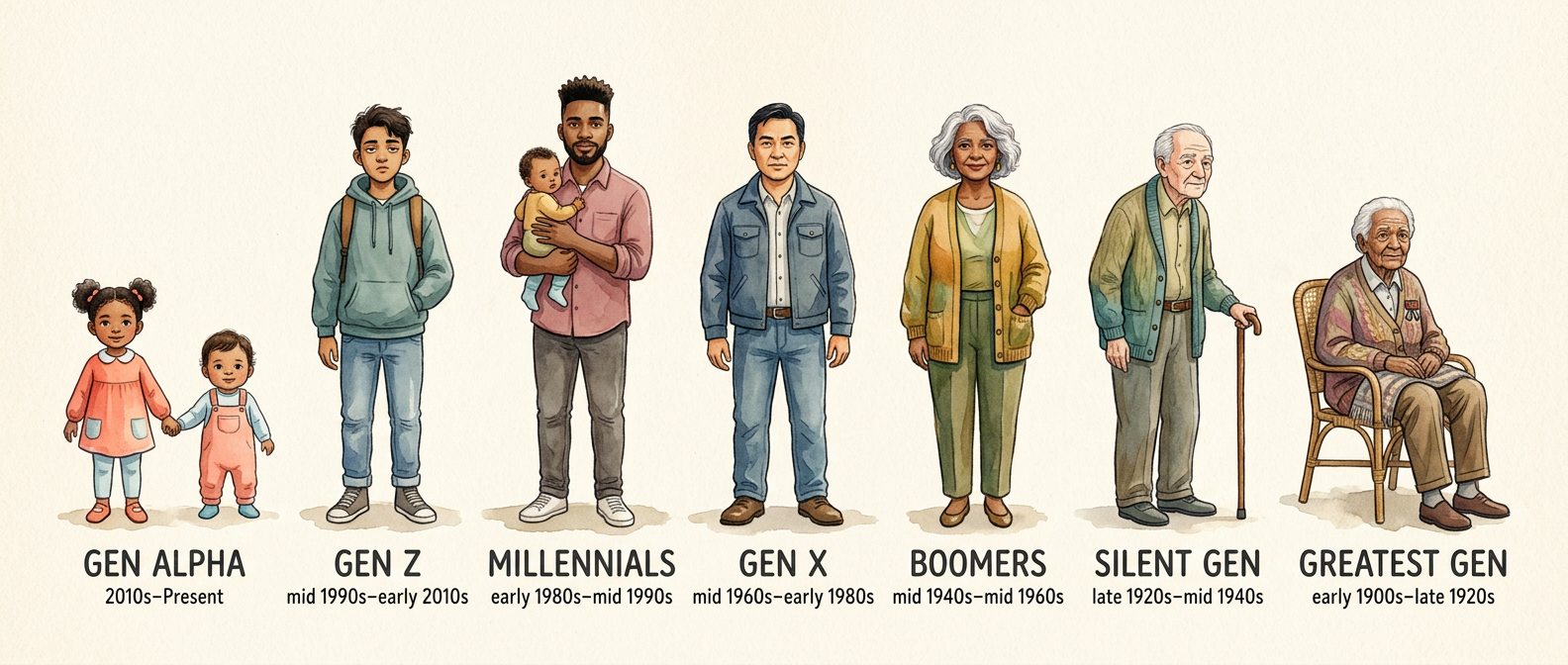 Seven generations from Gen Alpha to the Greatest Generation
